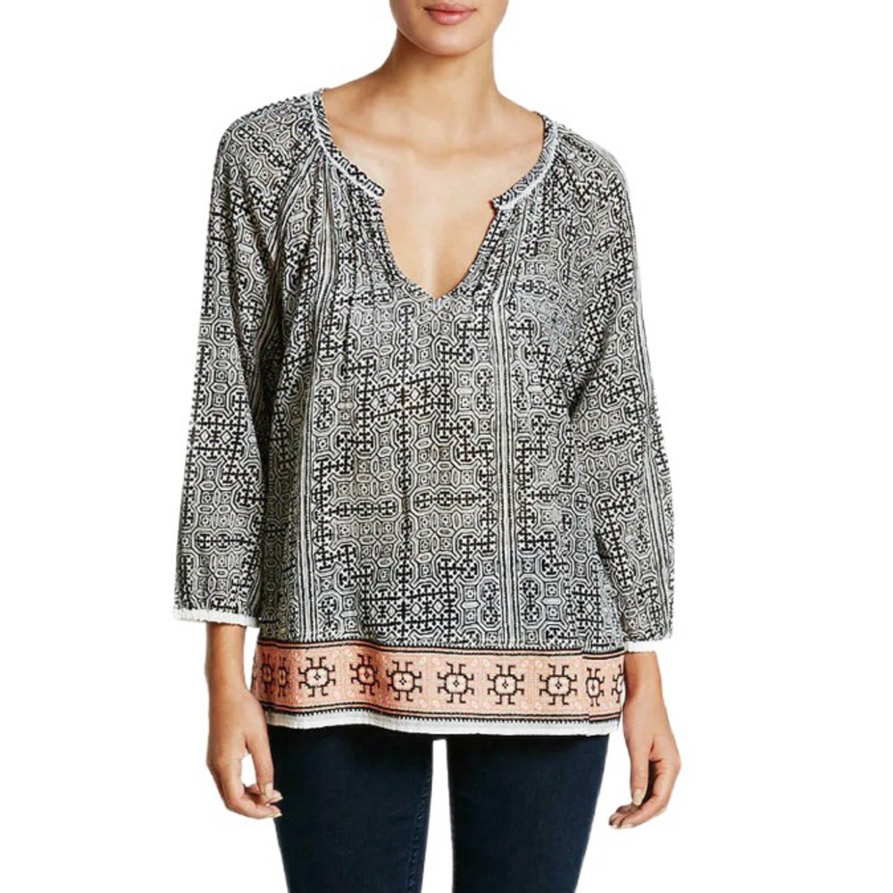 Joie “Cherree” Printed and Embroidered 100% Cotton 3/4 sleeve flowy blouse, XS